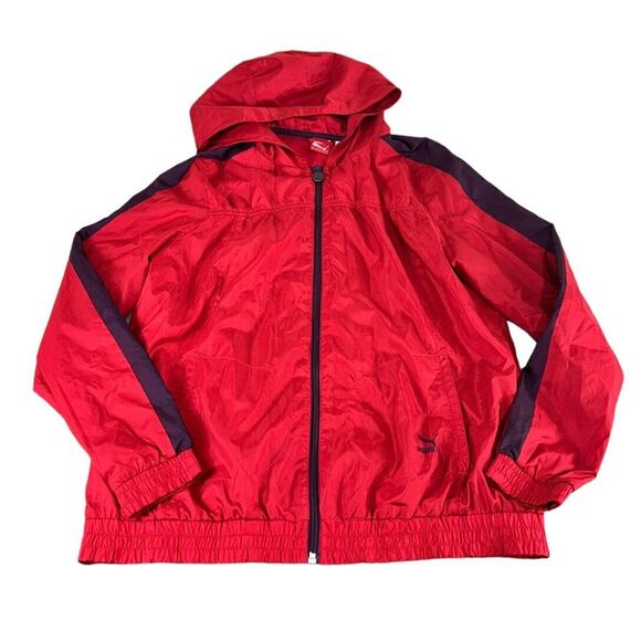 Women's Puma Red Windbreaker Jacket Sz M Hooded Red Full Zip Lightweight - Picture 9 of 9